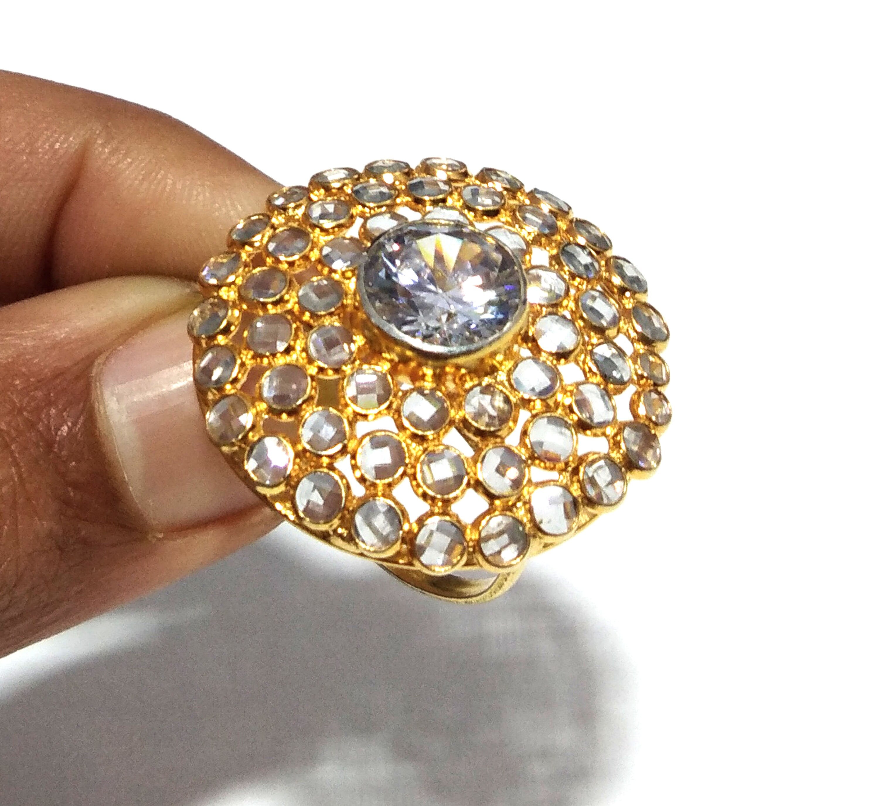 Natural White Zircon Stone Ring, 925 Solid Starling Silver Gold Plated Ring, Zircon Stone Size 10x10 mm to 2x2 mm Handmade Gift Ring